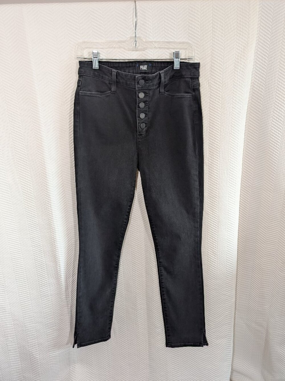 PAIGE Hoxton Ankle Peg Jeans Black Stretch Button Fly Premium Denim Size 29